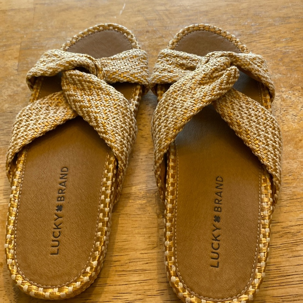 Lucky Brand Fynna Woven Knotted Slide Sandal, Size 7